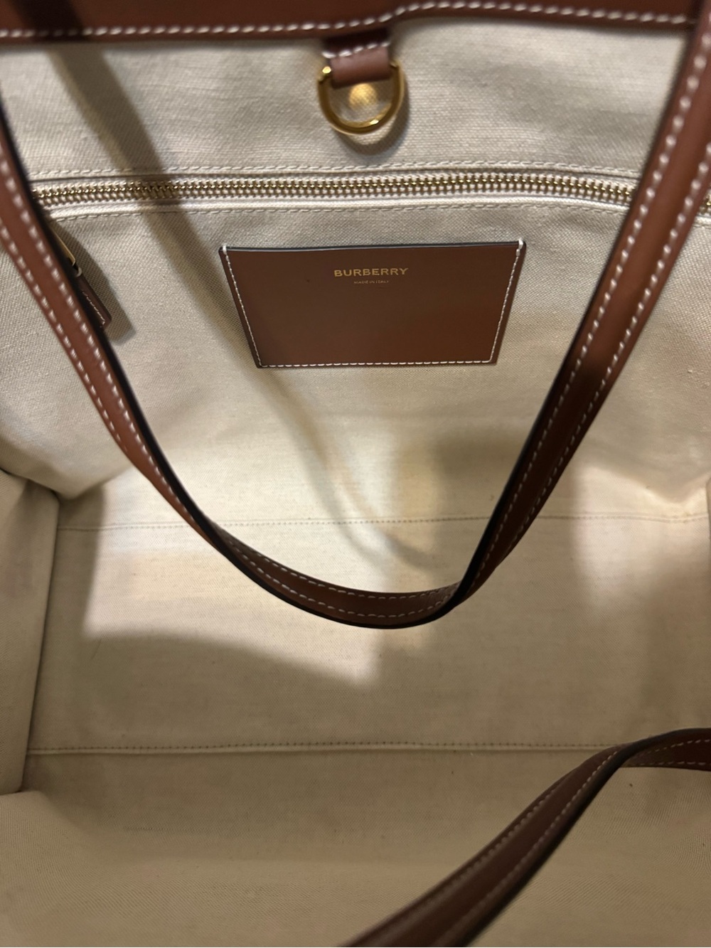 Burberry Brown Checked Canvas Knit Tote with Leather Trim - Picture 3 of 7